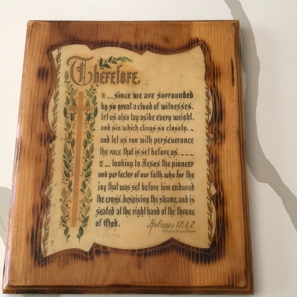 Other - Decoupage Wooden Plaque with Bible Verse Hebrews 12:1,2